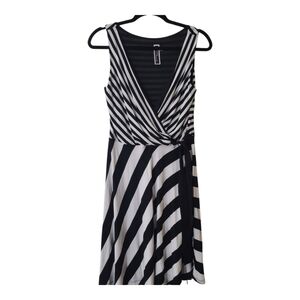 Julian Taylor Black & White Striped Midi Wrap Dress